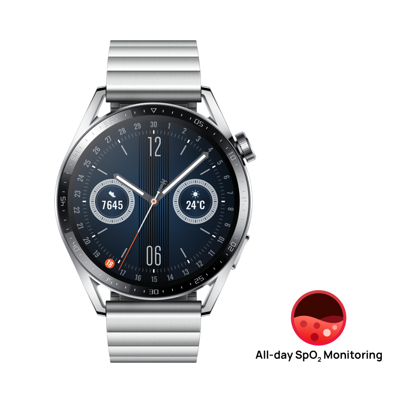 HUAWEI WATCH GT 3 46mm Elite Acier / GPS / Bluetooth 5.1 / Microphone / Charge sans fil