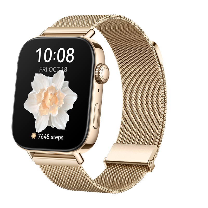 HUAWEI WATCH FIT 3 / Doré / Bracelet Milanese / GPS / Bluetooth / Compatible avec iOS et Android