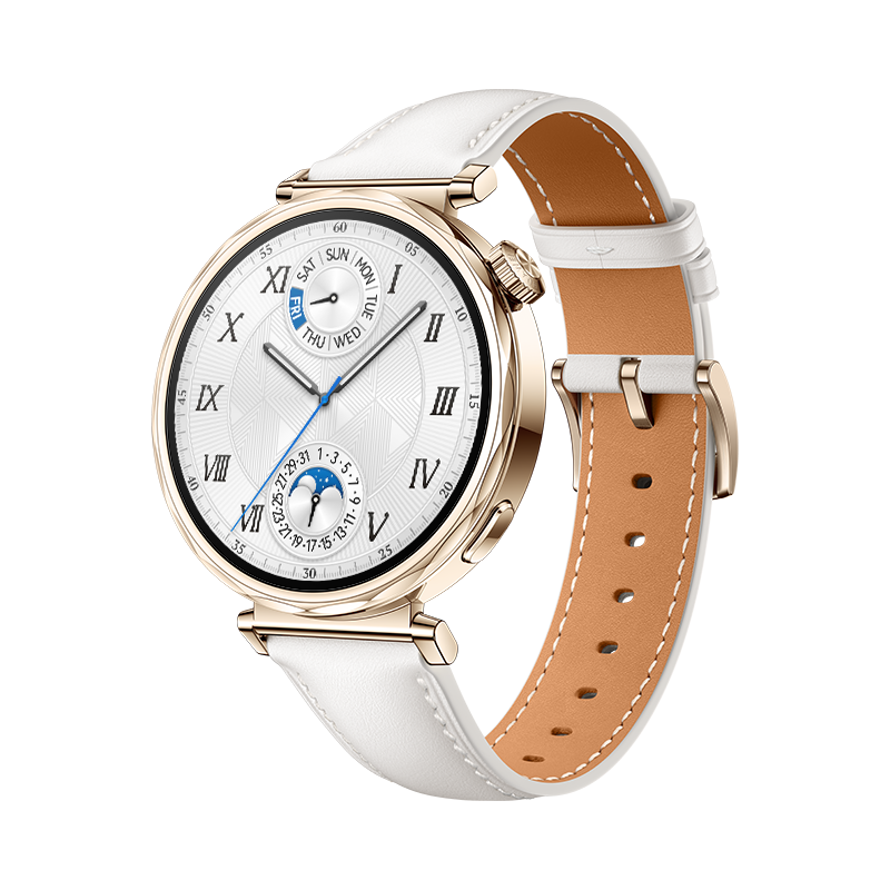 HUAWEI WATCH GT 5 41mm / Boîtier en acier inoxydable / Bracelet en cuir composite blanc / GPS / Bluetooth 5.2 / Montre Connectée / Fonctionne avec iOS et Android