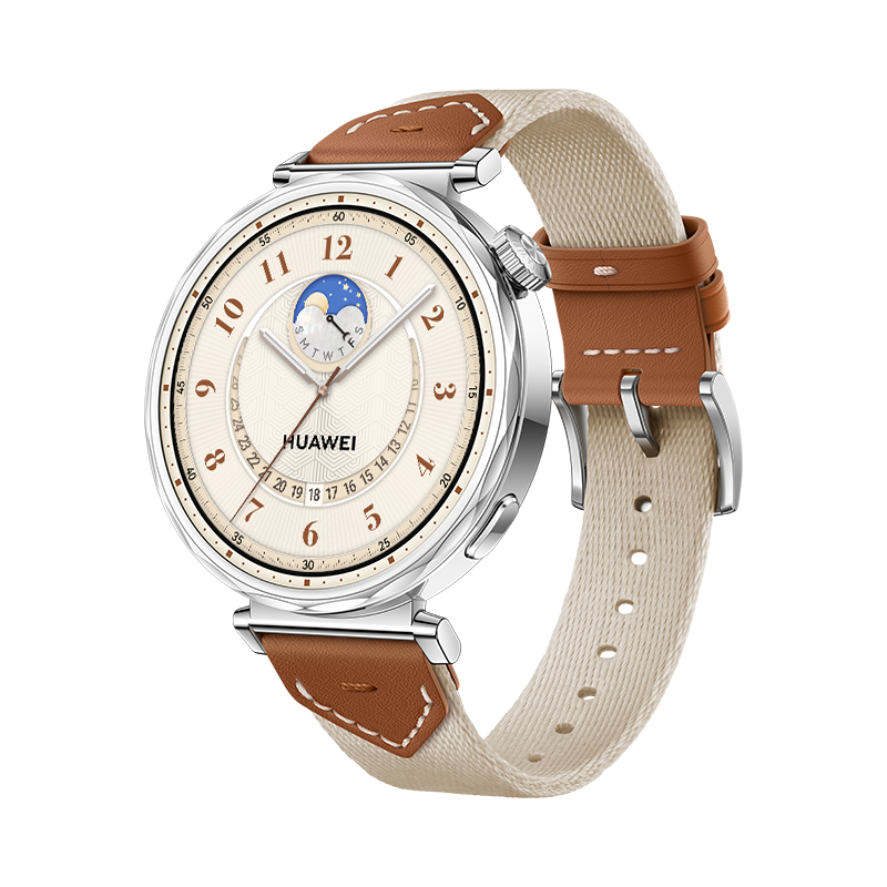 HUAWEI WATCH GT 5 41mm / Boîtier en acier inoxydable / Bracelet tissé marron / GPS / Bluetooth 5.2 / Montre Connectée / Fonctionne avec iOS et Android