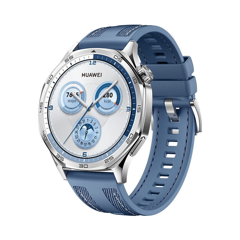 HUAWEI WATCH GT 5 46mm / Boîtier en acier inoxydable / Bracelet tissé bleu / GPS / Bluetooth 5.2 / Montre Connectée / Fonctionne avec iOS et Android