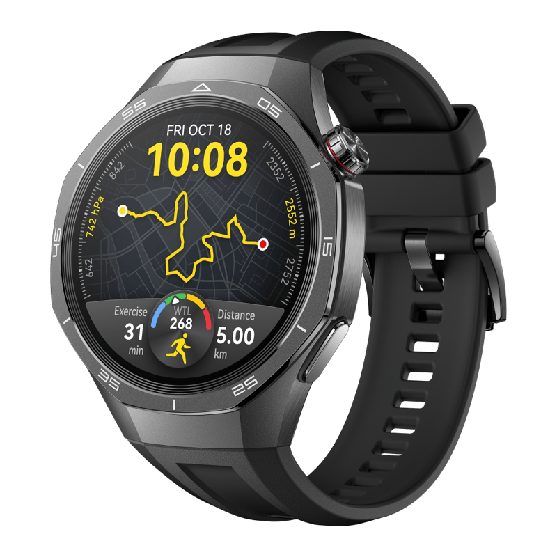 HUAWEI WATCH GT 5 Pro 46mm / Boîtier en alliage de titane / Bracelet en fluoroélastomère noir / GPS / ECG / Bluetooth 5.2 / Montre Connectée /