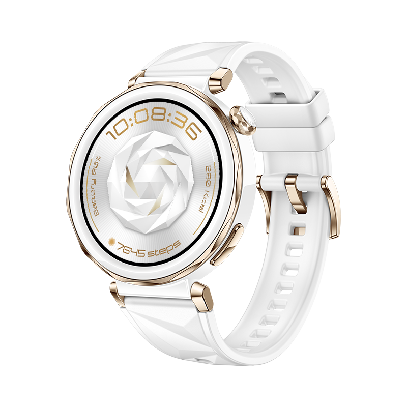 HUAWEI WATCH GT 5 Pro 42mm / Boîtier en céramique nanocristalline / Bracelet en fluoroélastomère blanc / GPS / ECG / Bluetooth 5.2 / Montre Connectéeé/ Fonctionne avec iOS et Android
